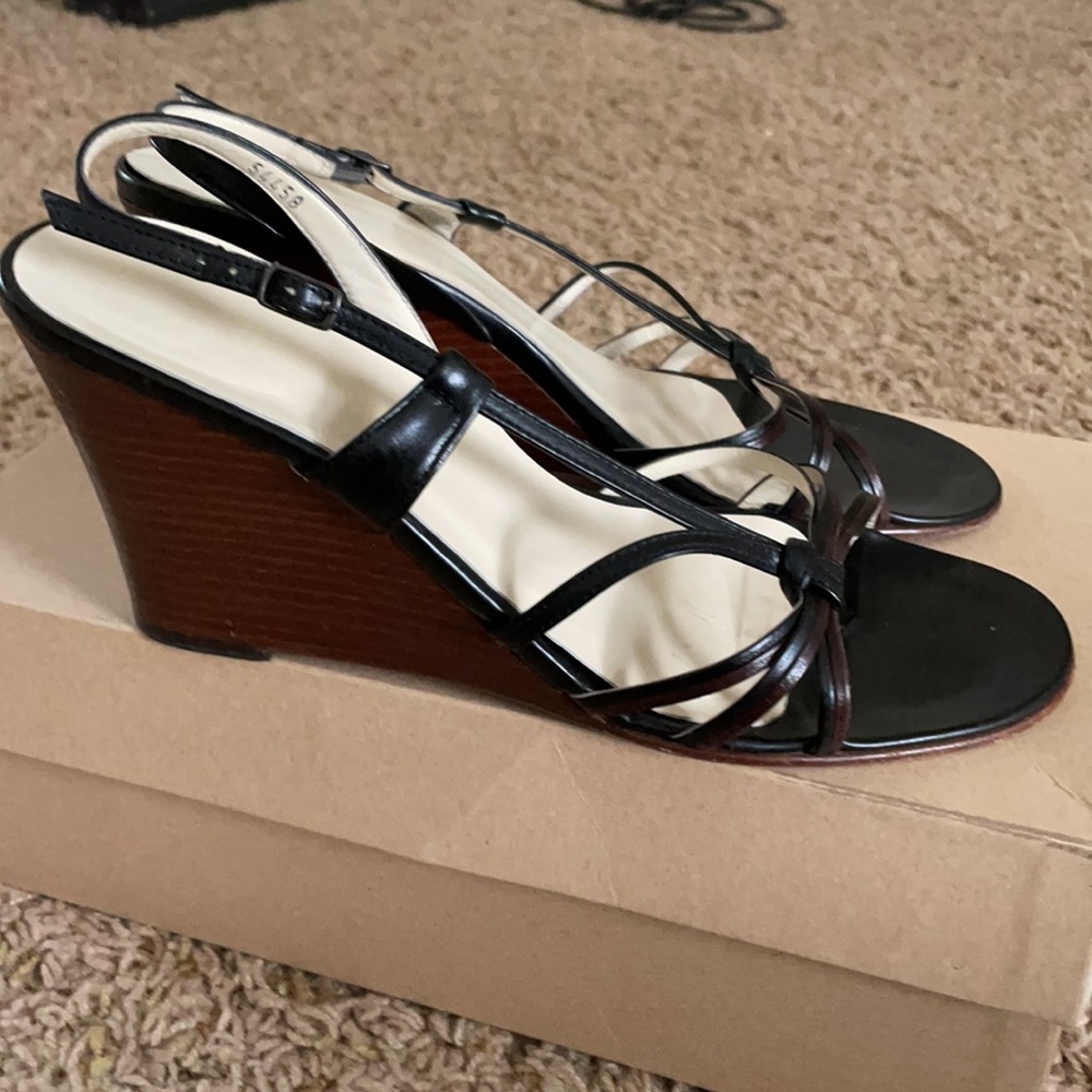 J Crew Wooden Wedge Strappy Sandals -8.5 - Picture 2 of 7